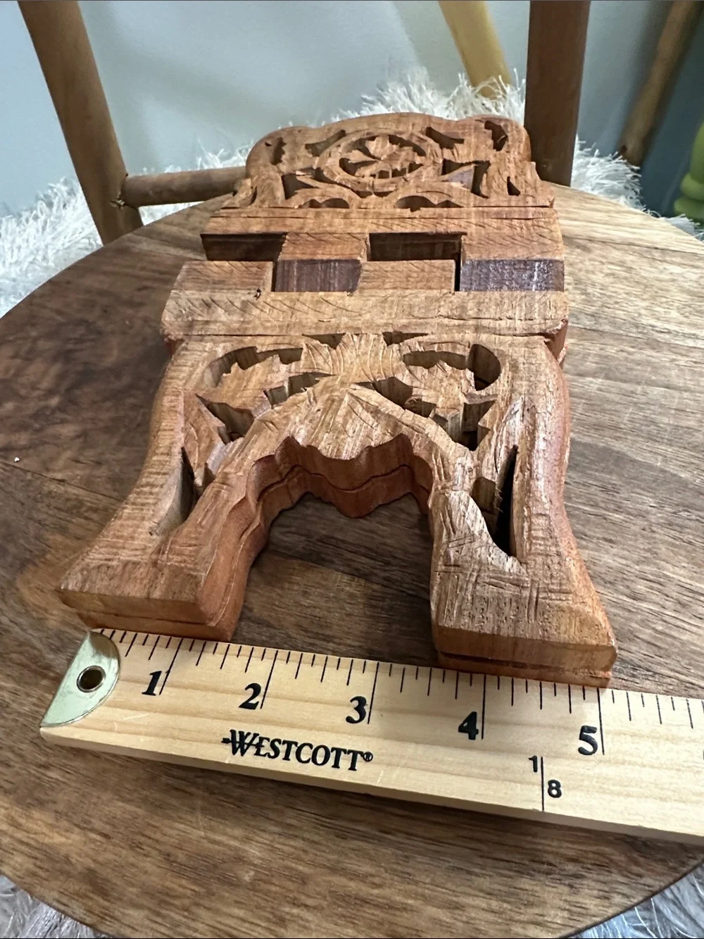 Carved Wooden Small Folding Book Stand Boho